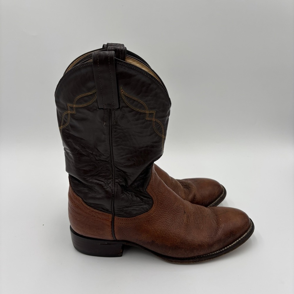 VINTAGE Tony Lama Cognac Brown Roper Western Cowboy Boots Mens 8.5 D